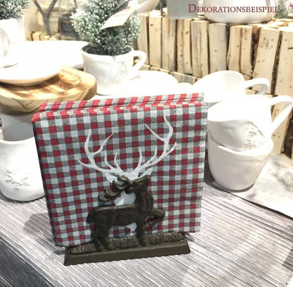 Serviettenhalter Rentier Tannenbäume Weihnachten Gusseisen Antik-Braun