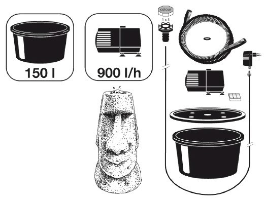 Ubbink AcquaArte Orito Osterinsel Gartenbrunnen Set LED Springbrunnen