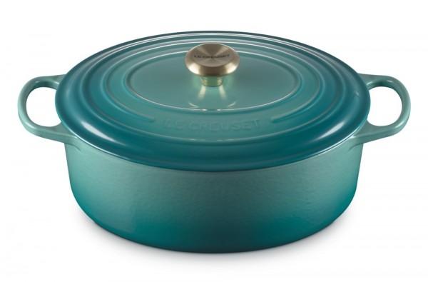 Le Creuset Bräter Signature Oval Gusseisen Bleu Riviera Blau