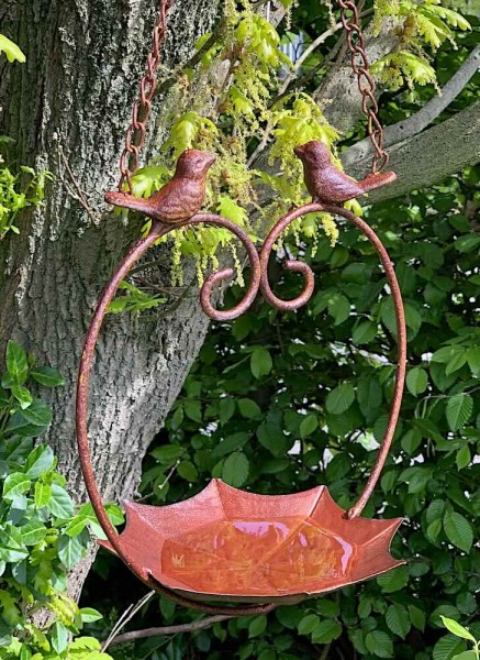 Vogeltränke Hängend Vogelbad zum Aufhängen Vogelfutterschale Landhausstil Braun