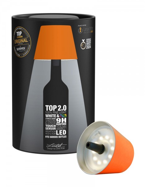 Sompex Flaschenleuchte TOP 2.0 Orange LED RGBW mit Akku