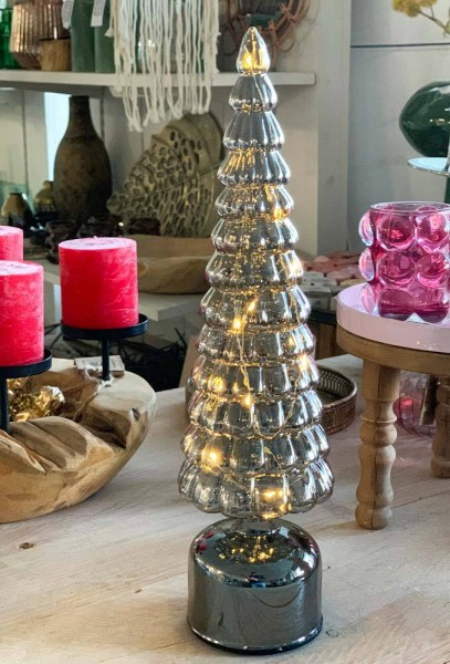 Tischleuchte Weihnachtsbaum Glas Drehend Silber Timer Dekoleuchte Weihnachten