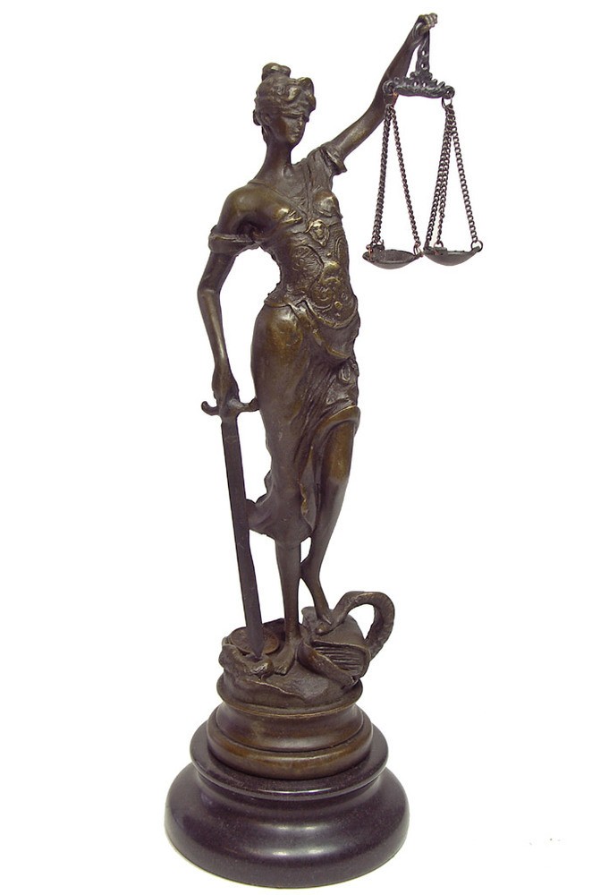 Bronze Figur Justitia Göttin der Gerechtigkeit Skulptur Marmorsockel