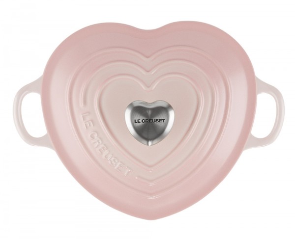 Le Creuset Herzbräter mit Herzknopf Gusseisen Shell Pink