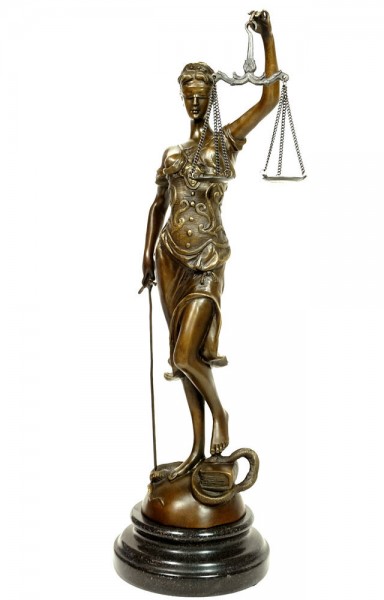 Bronze Skulptur Figur Justitia Göttin der Gerechtigkeit Marmorsockel 41cm