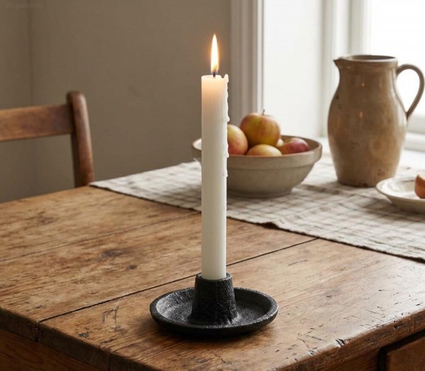 Kerzenhalter Gusseisen Schwarz Rustikal Kerzenständer Schwer Antik-Stil