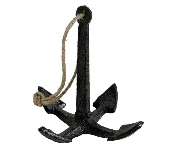 Anker Hängedeko Haken am Seil Tau Maritim Schiffstau Gusseisen Braun Antik-Stil