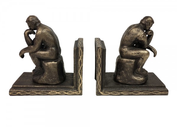 Buchstütze Der Denker nach Rodin 2 Stück Buchständer Gusseisen Antik-Stil