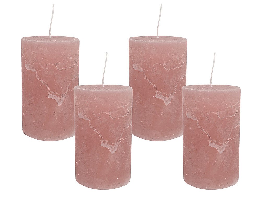 4 Rustic Stumpenkerzen Premium Kerze Rosenholz Rosa 6x10cm - 38 Std Brenndauer
