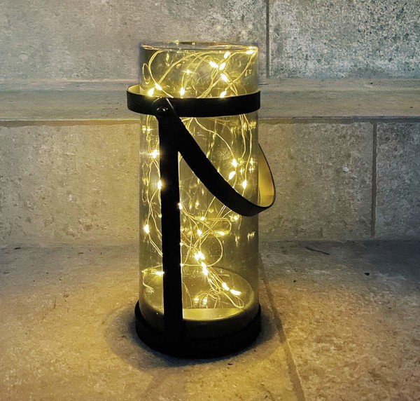 Solar Laterne für Außen LED Solarleuchte mit Henkel Warmweiß Windlicht Grau 25cm