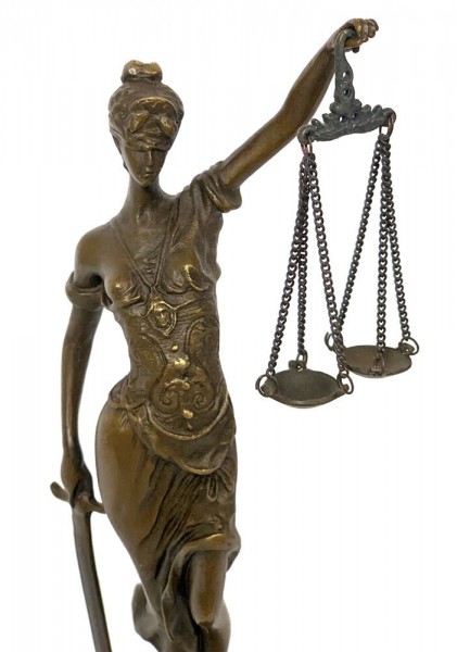 Bronze-Skulptur Justitia Figur Göttin der Gerechtigkeit auf Marmorsockel 24 cm