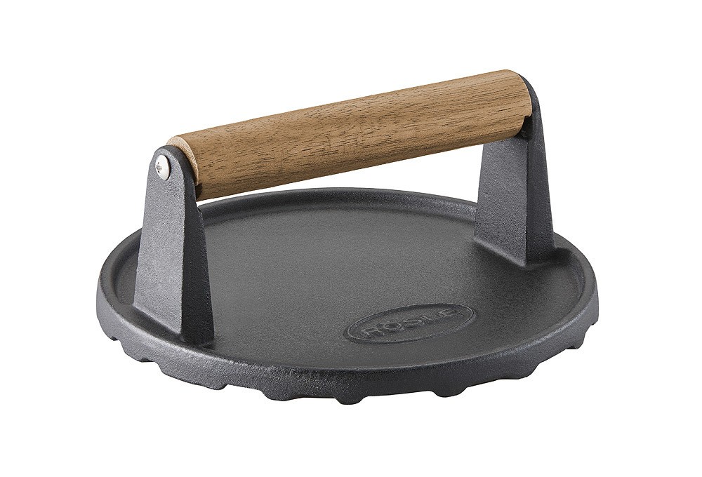 RÖSLE BBQ Gewicht Gusseisen Schwarz Grill-Gewicht mit Holzgriff Ø 17,5 cm