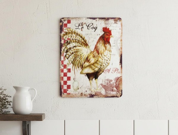Blechschild Hahn Le Coq Retro Vintage Deko Küche Frankreich Provence 25x20cm