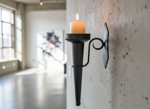 Rustikaler Wandkerzenhalter Eisen Ritterstil Burgfackel Schwarz Mittelalter-Stil