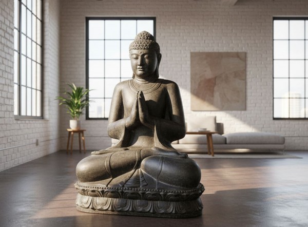 Buddha Figur XXL 125 cm Groß Guss-Stein Frostsicher Sitzend Gruß Garten Statue