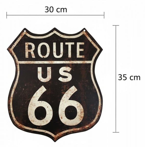 Blechschild ROUTE 66 US Highway Retro Vintage-Deko Roadsign Nostalgie 30 x 35 cm