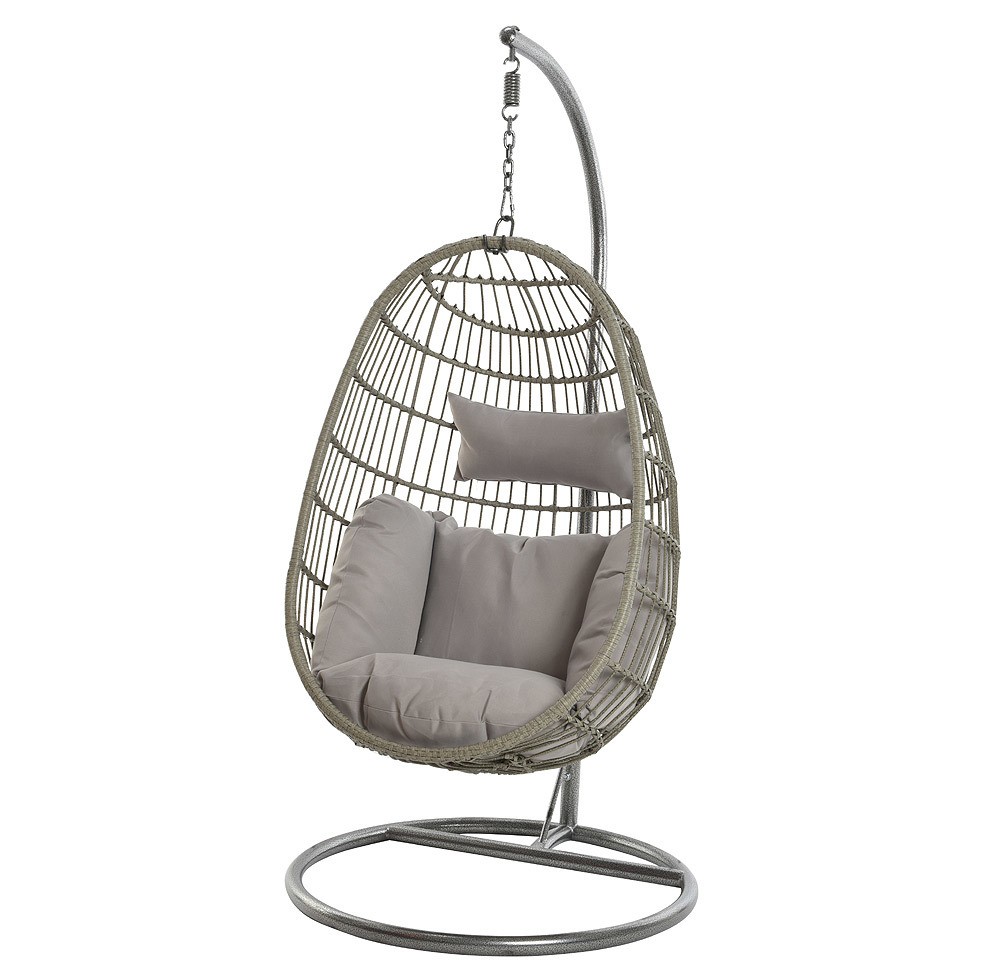 Großer Hängesessel Hängekorb Hängestuhl Rattan Grau mit Gestell und Kissen 195cm Großer Hängesessel Hängekorb Hängestuhl Rattan Grau mit Gestell und Kissen 195cm