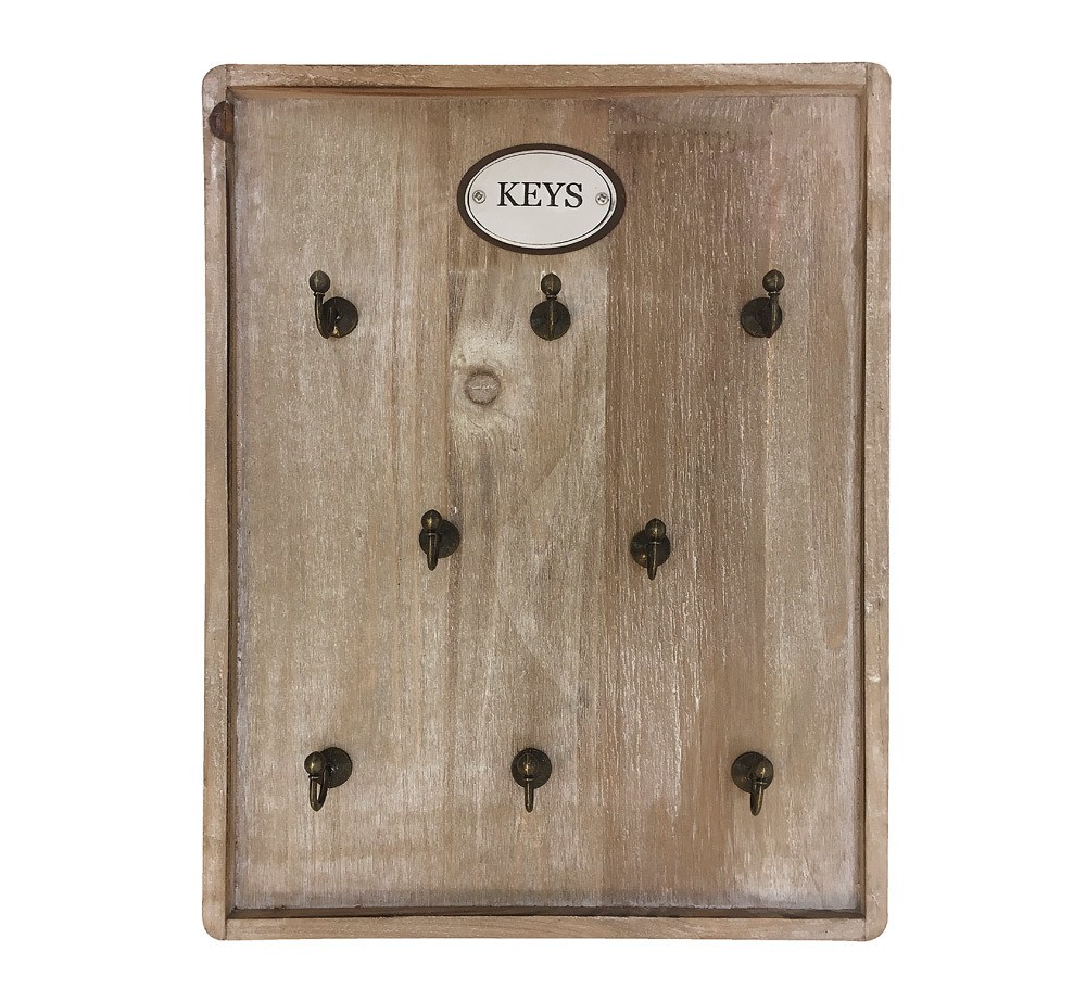 Schlüsselbrett Keys 8 Haken Schlüsselkasten Holz Braun 35x26,5cm