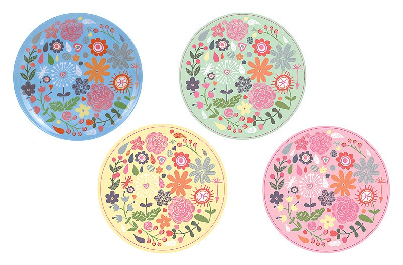 Buntes Teller -Set Blumen -Motiv Melamin Kunststoff 4 Stück 20cm Buntes Teller -Set Blumen -Motiv Melamin Kunststoff 4 Stück 20cm