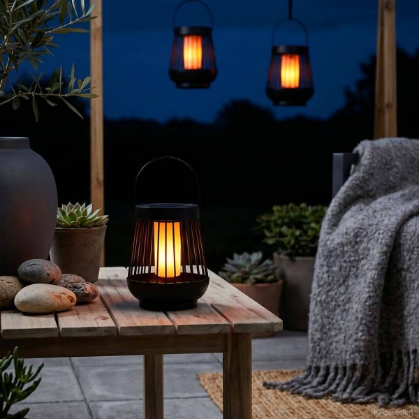 Solarlampe für Außen Hängend mit Flammen-Effekt Laterne Garten, Terrasse, Balkon