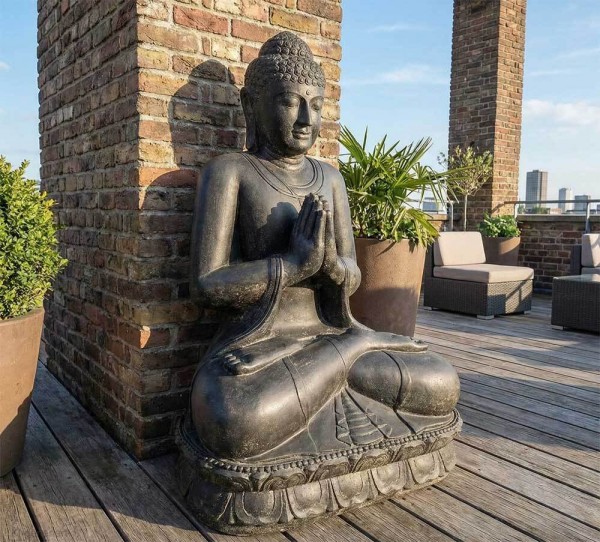 Buddha Figur XXL 125 cm Groß Guss-Stein Frostsicher Sitzend Gruß Garten Statue