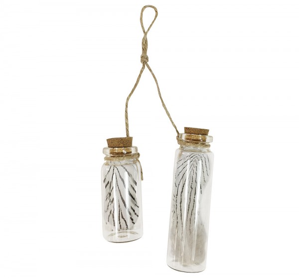 Christbaumschmuck Flasche zum Befüllen mit Korken Flaschenpost Feder 2 Stück