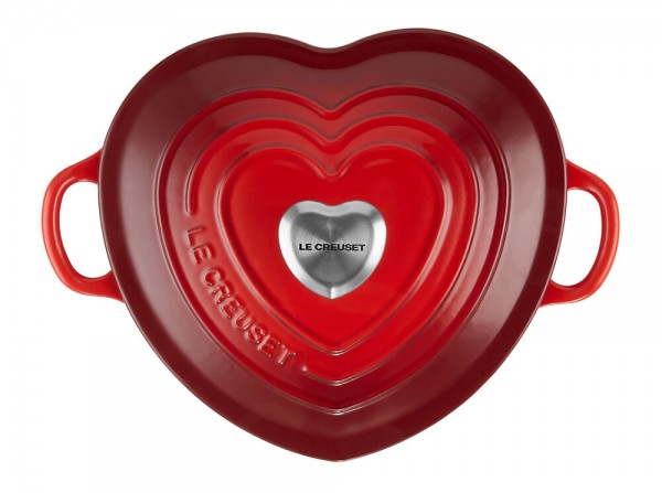 Le Creuset Herzbräter mit Herzknopf Gusseisen Kirschrot