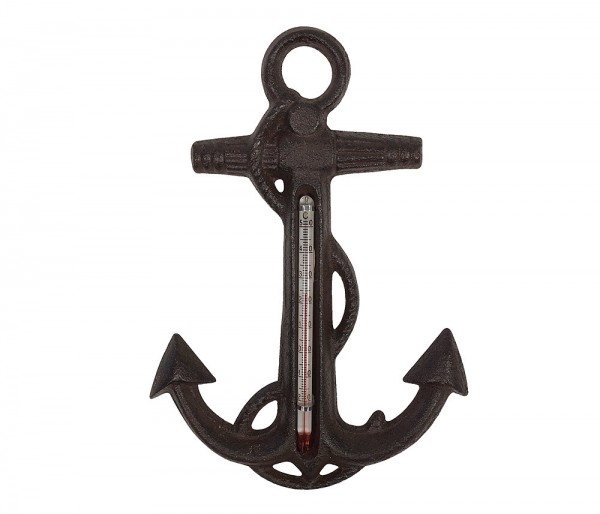 Wandthermometer Anker Thermometer Gusseisen Maritim Nostalgie Antik-Braun 19,5cm