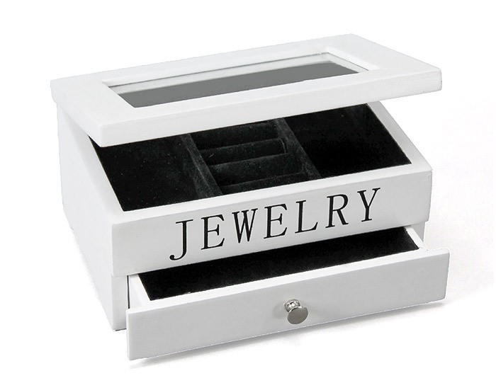 Schmuckkästchen JEWELRY Schmuckkasten mit Schublade Holz weiss 19x14cm