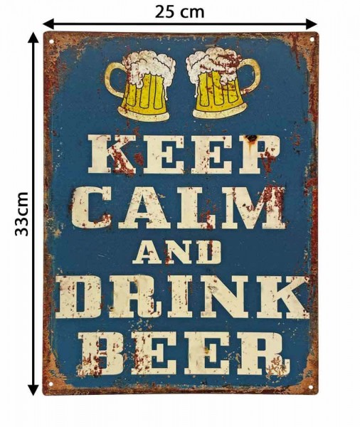 Blechschild KEEP CALM AND DRINK BEER Nostalgie Vintage 33x25cm