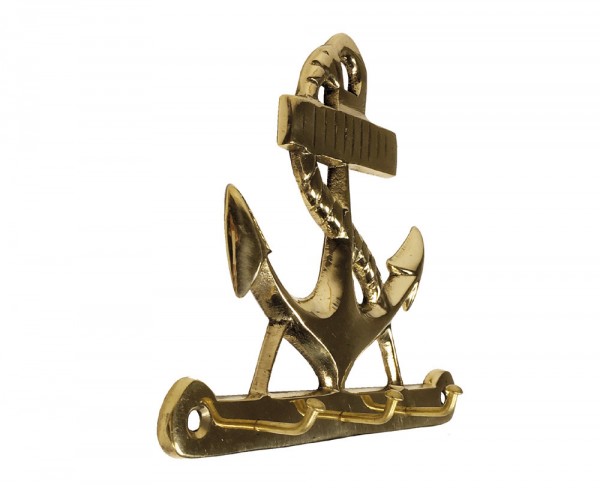 Wandgarderobe Anker mit 3 Haken Garderobe Maritim Messing 13x15,5cm
