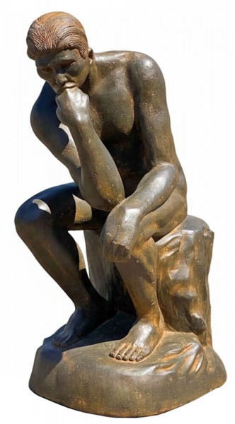 Figur Der Denker n. Rodin 110cm Groß Guss-Stein Frostsicher Garten Statue Schwarz-Rost