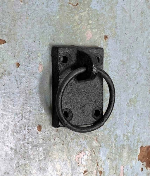 Anbindering mit Platte Eckig Gusseisen Befestigungsring Antik-Stil Schwarz