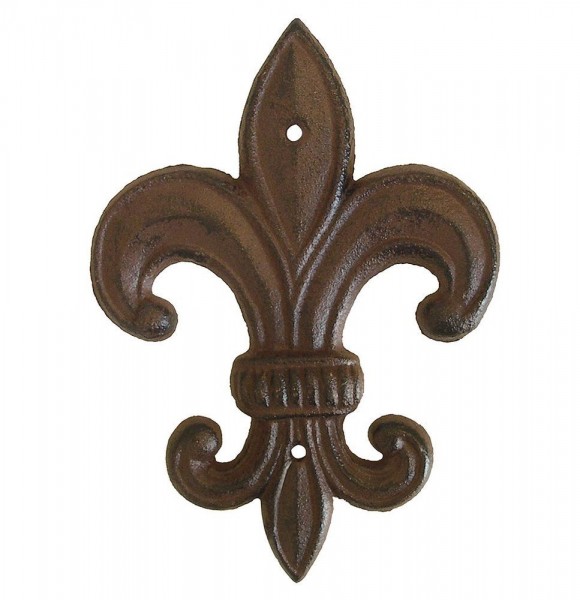 Lilie Deko Groß Gusseisen Französische Fleur-de-Lys für Wand Antik-Stil Braun