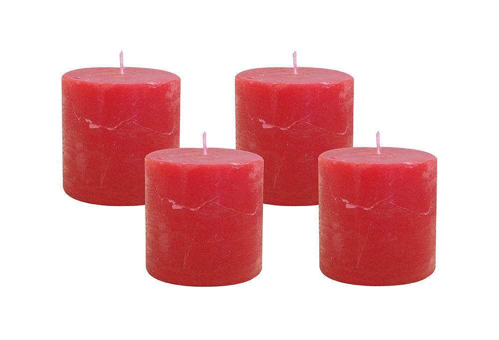 4 Rustic Stumpenkerzen Premium Kerze Rot 5x5cm - 15 Std Brenndauer