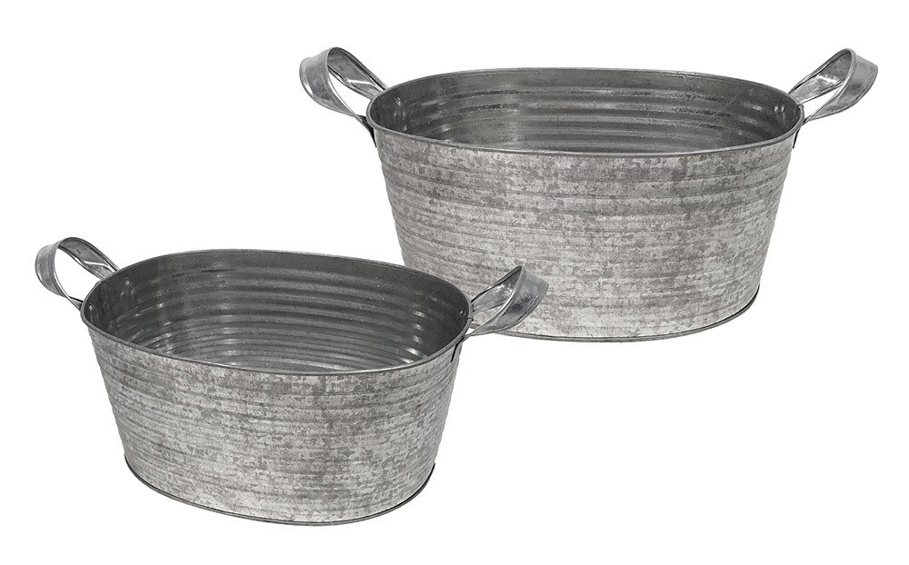 Zinkwanne Oval 2 Stück Pflanzkübel mit Griffen Set Pflanztopf Zink Landhausstil Zinkwanne Oval 2 Stück Pflanzkübel mit Griffen Set Pflanztopf Zink Landhausstil