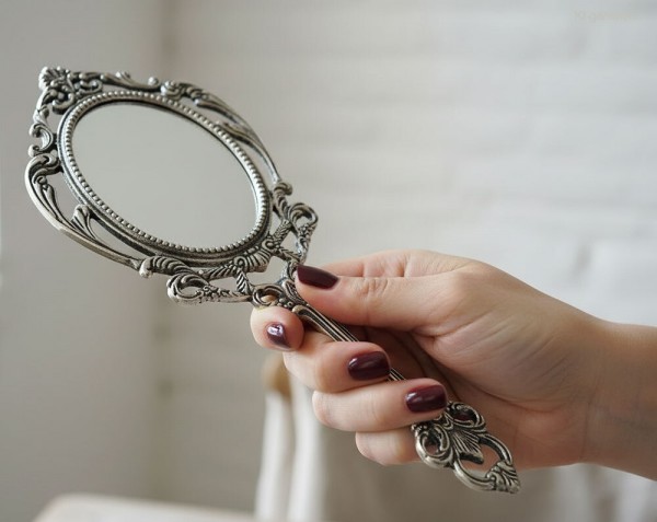 Handspiegel Prinzessin Silber Barock Schminkspiegel Antik-Stil Karneval Halloween