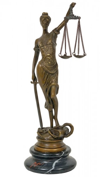 Bronze-Skulptur Justitia Figur Göttin der Gerechtigkeit auf Marmorsockel 24 cm
