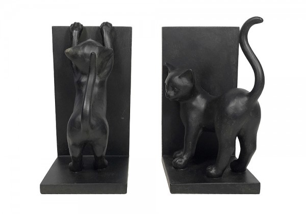 Buchstütze Katzen 2 Stück Buchständer Buchhalter Schwarz