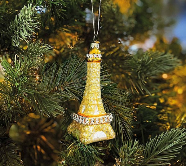 Christbaumschmuck Eiffelturm Paris gold Christbaumanhänger Echt Glas Weihnachten