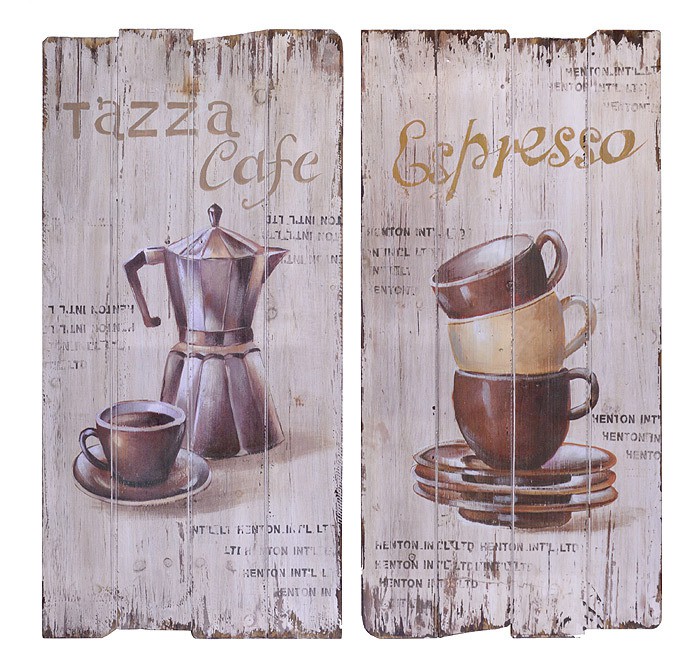 Wandbild CAFE ESPRESSO Holzschild Wanddeko 2-teilig 79cm