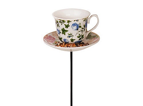 Vogelfuttertasse Kaffeetassen-Optik Blumen-Muster B Gartenstab 83cm