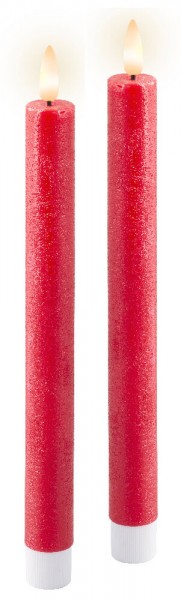 LED Stabkerze Echtwachs Rot 2 Stück Warmweiß flackernd Timer Batterie 24,5cm