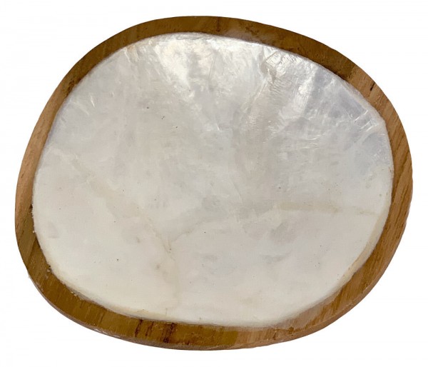 Kleine Schale Holz mit Capiz Muschel für Duftsteine Amber Duftwürfel Natur 8 cm
