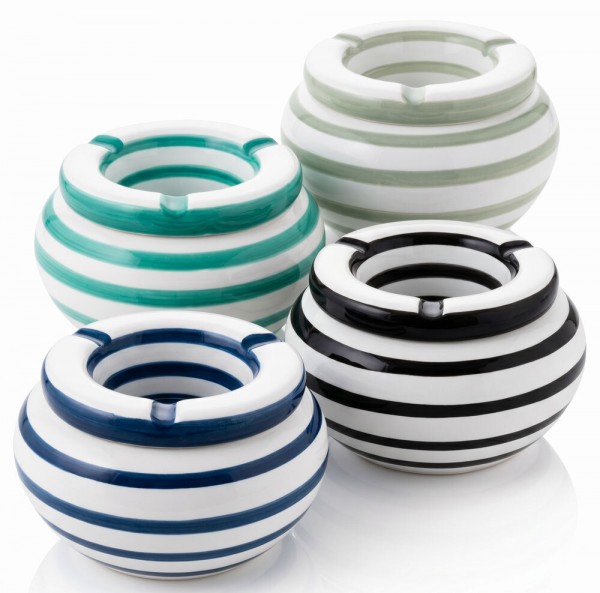 Sturmaschenbecher XL Keramik 14 cm Windaschenbecher für draußen Gestreift