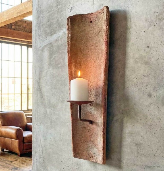 Echt Antiker Dachziegel mit Kerzenhalter 45-48 cm Mediterran Wandkerzenhalter