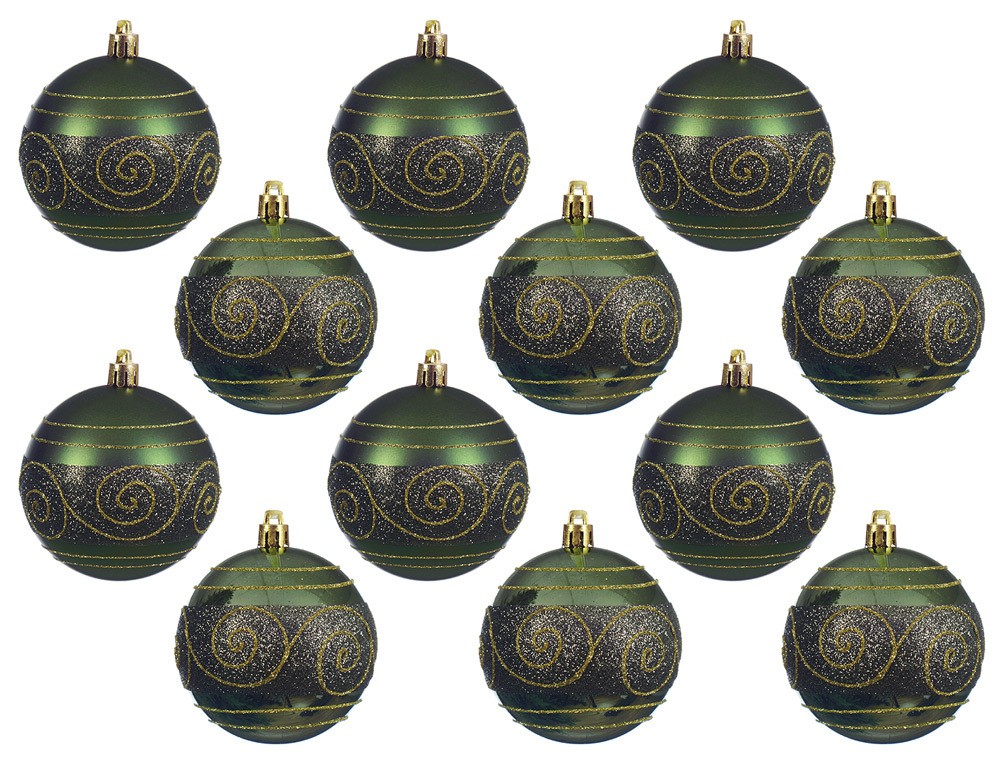 Christbaumkugeln Grün Gold Ornament 12 Stück Weihnachtskugeln bruchfest 8cm
