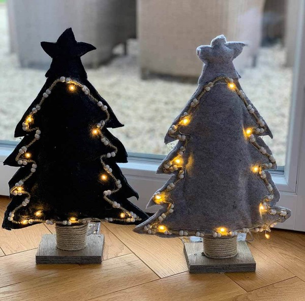 LED Weihnachtsbaum Tanne Filz Schwarz Beleuchtung Timer Tischdeko 40cm