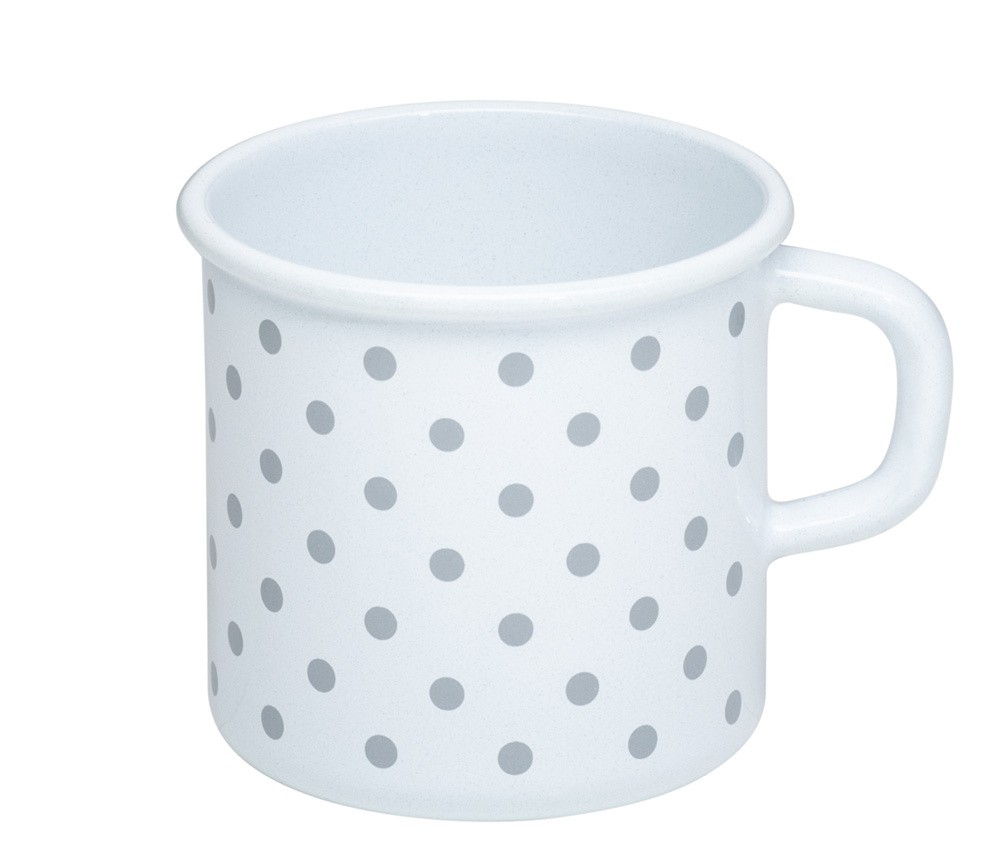 Riess Trinkbecher Weiß Emaille Topf Pünktchen Grau 8cm