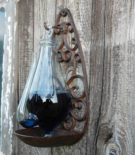 Goethe-Barometer Goetheglas Glasbarometer Wetterstation mit Halterung aus Guss